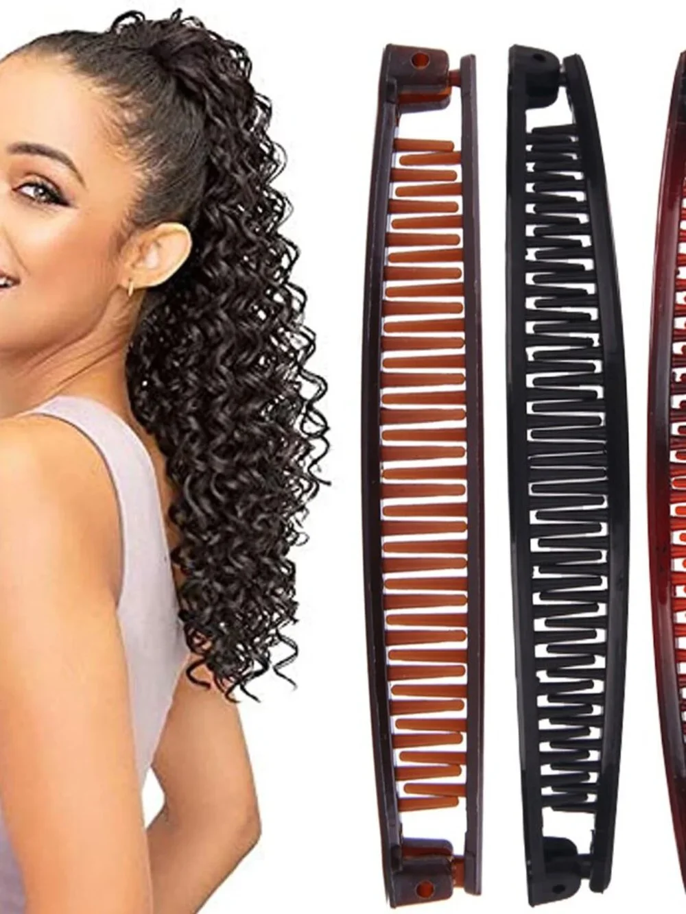 Banana Hair Clips for Women - Classic Fishtail Clincher Combs, Large Double Pony